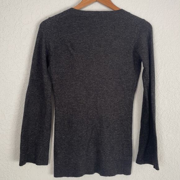 BCBGMaxAzria Gray Angora Wool Y2K Sweater Long Sleeve Beaded Logo Cozy - Picture 3 of 7
